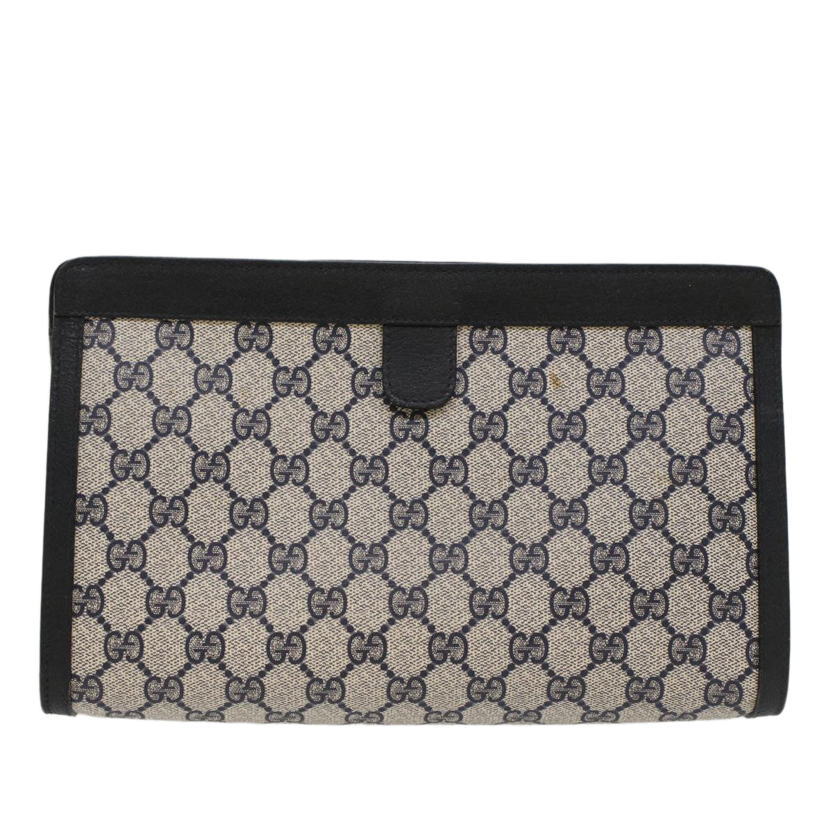 GUCCI GG Canvas Sherry Line Clutch Bag PVC Leather Gray Navy Red Auth ki3402