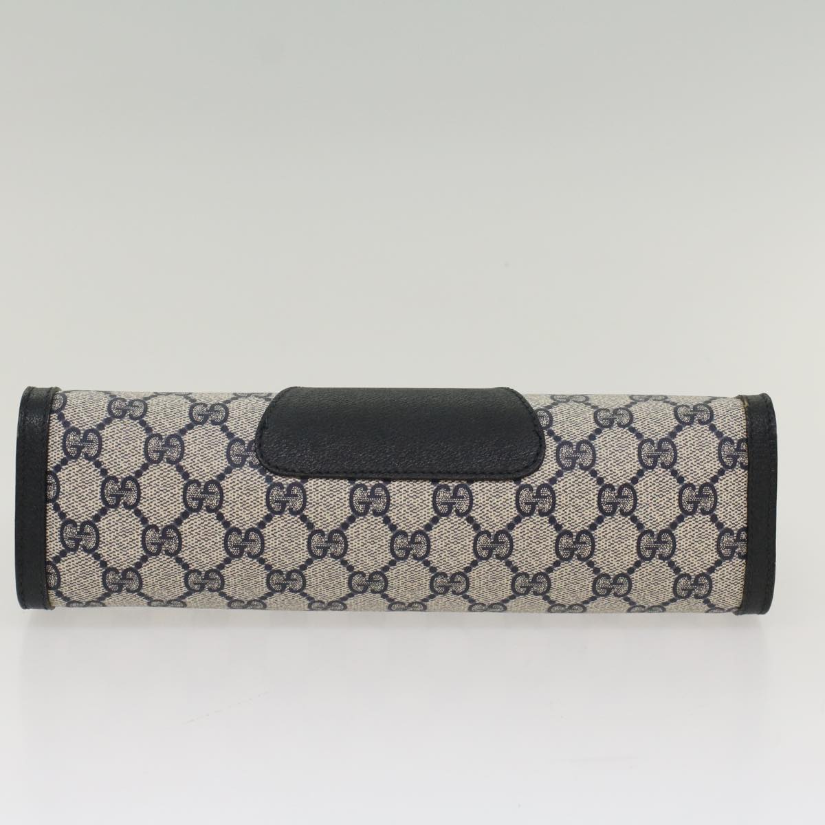 GUCCI GG Canvas Sherry Line Clutch Bag PVC Leather Gray Navy Red Auth ki3402