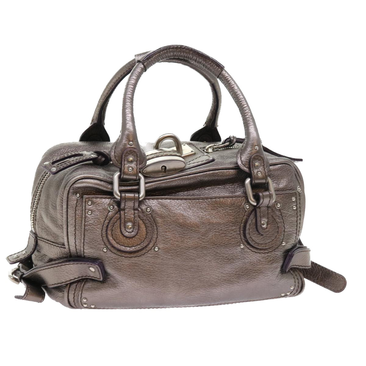 Chloe Paddington Hand Bag Leather Metallic Silver Auth ki3489