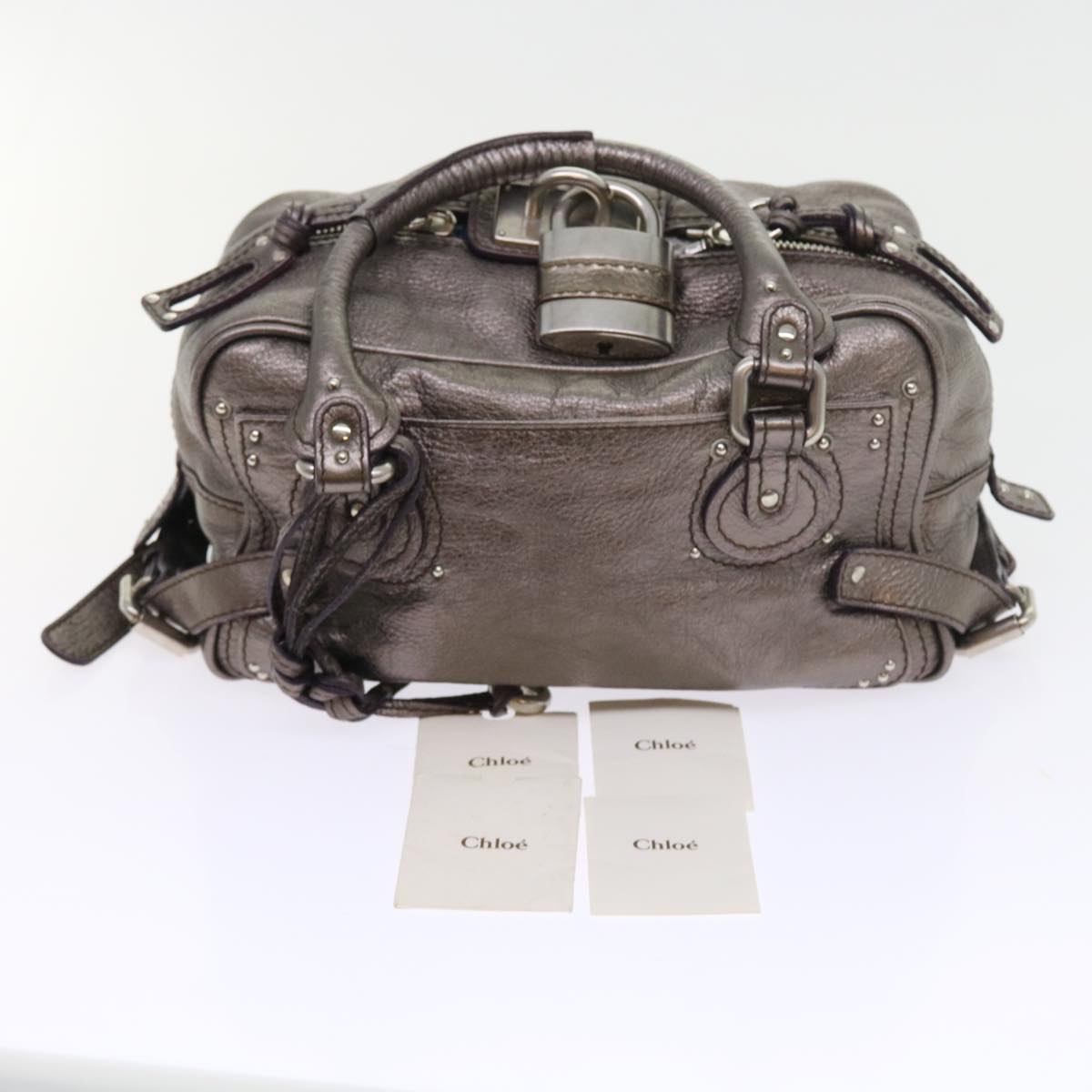 Chloe Paddington Hand Bag Leather Metallic Silver Auth ki3489