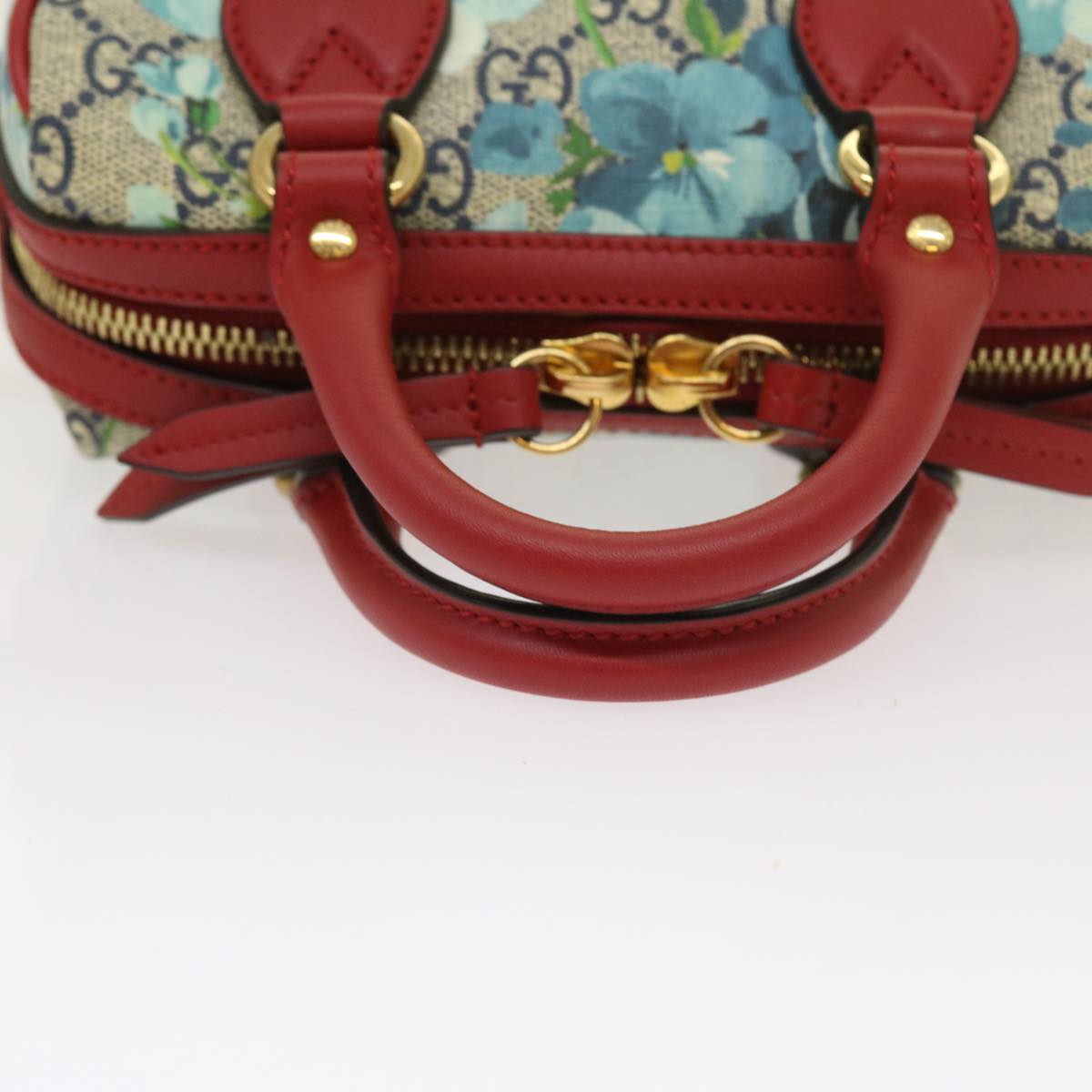 GUCCI GG Supreme Mini Boston Bag 2way Red Blue Gray 546312 Auth ki3507