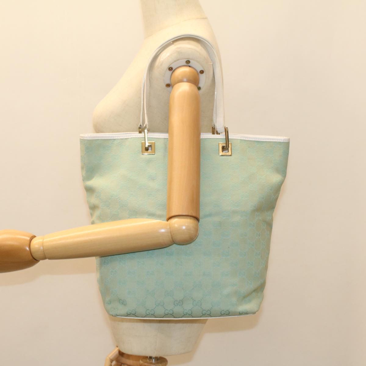 GUCCI GG Canvas Tote Bag Light Blue 002 1098 Auth ki3541