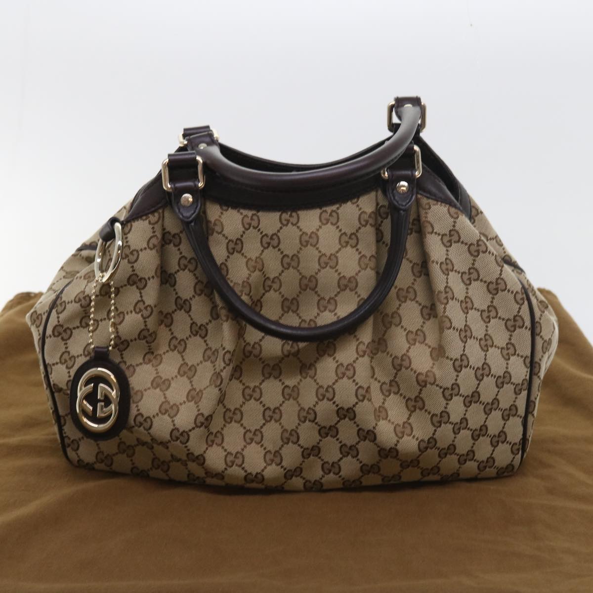 GUCCI GG Canvas Sukey Tote Bag Beige 211944 Auth ki3548