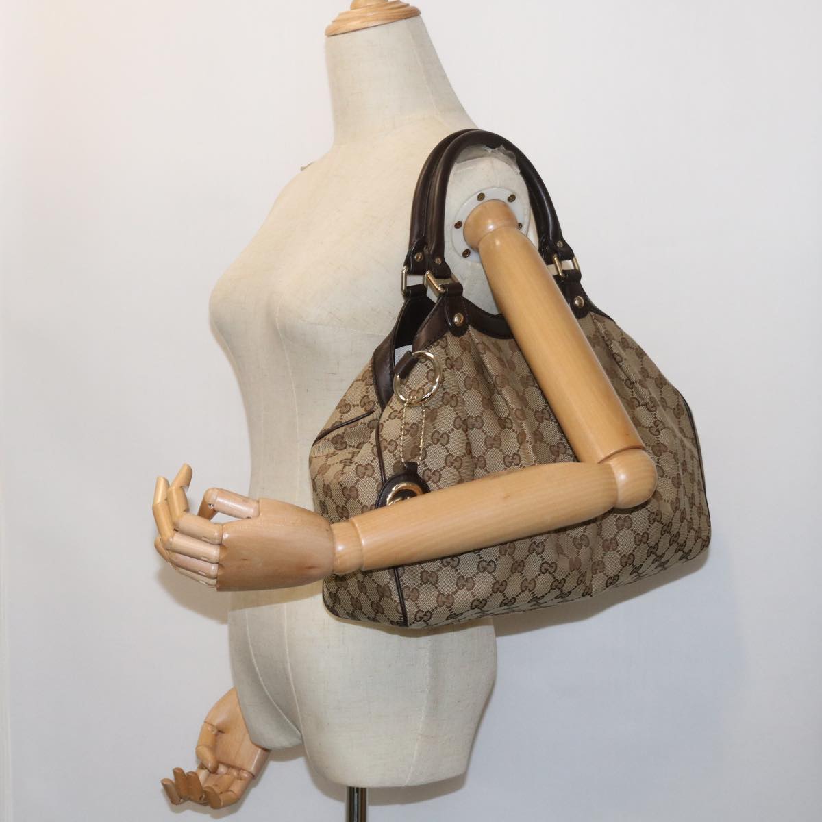 GUCCI GG Canvas Sukey Tote Bag Beige 211944 Auth ki3548