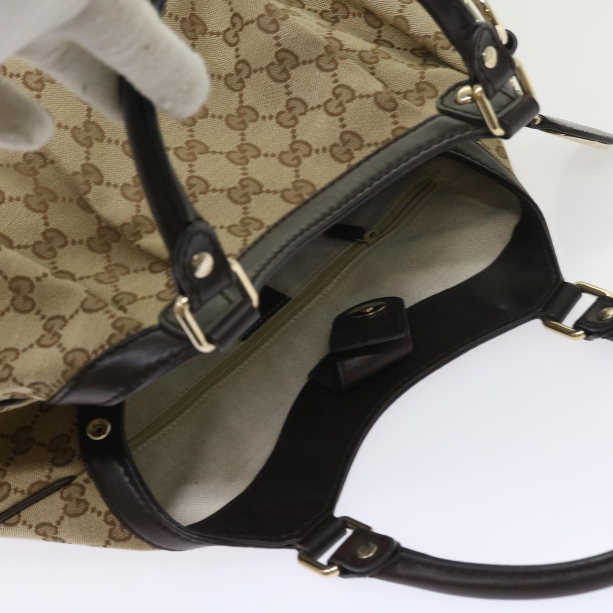 GUCCI GG Canvas Sukey Tote Bag Beige 211944 Auth ki3548