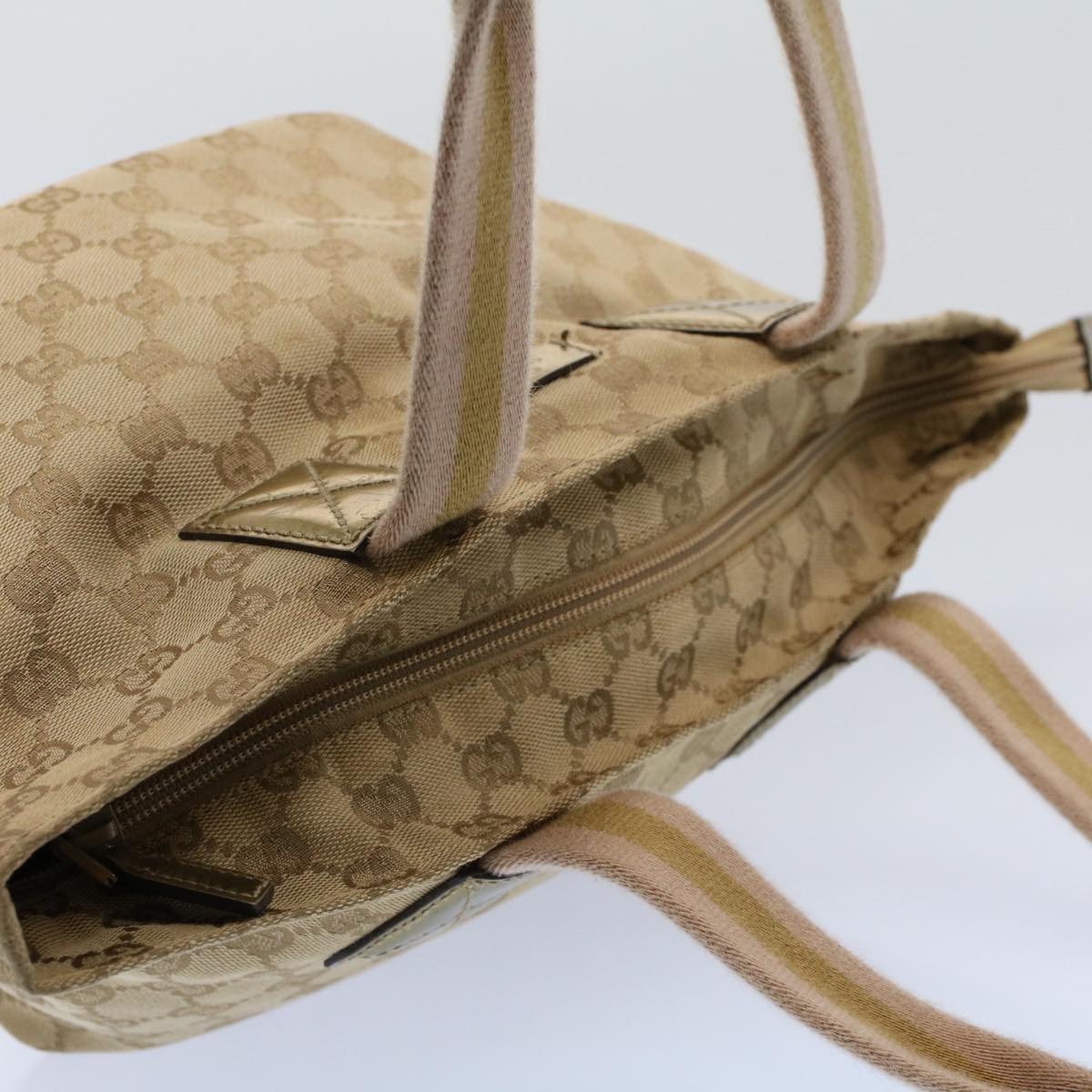 GUCCI GG Canvas Sherry Line Hand Bag Beige Gold pink 131228 Auth ki3602