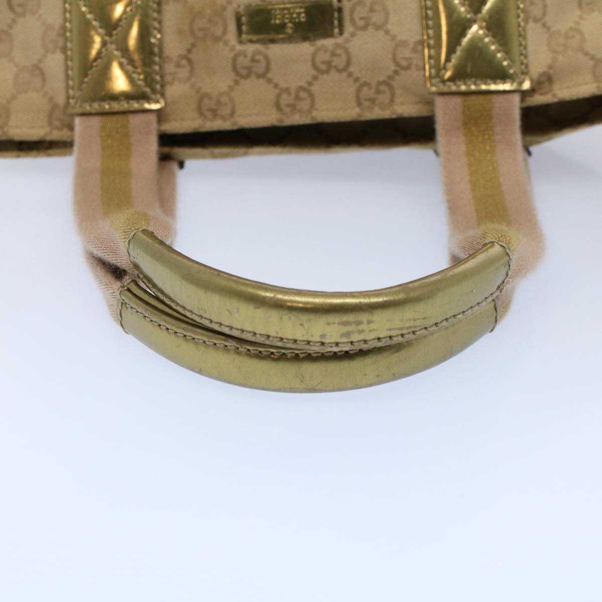 GUCCI GG Canvas Sherry Line Hand Bag Beige Gold pink 131228 Auth ki3602