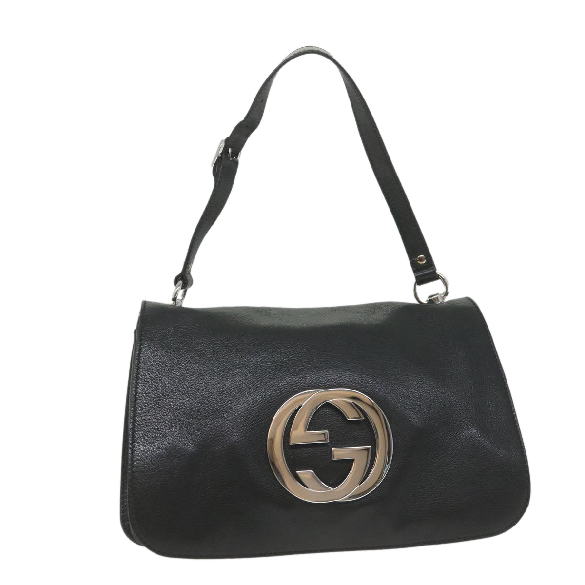 GUCCI Interlocking Shoulder Bag Leather Black 115746 Auth ki3687