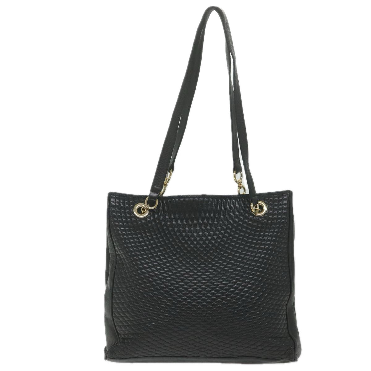 BALLY Matelasse Shoulder Bag Leather Black Auth ki3695