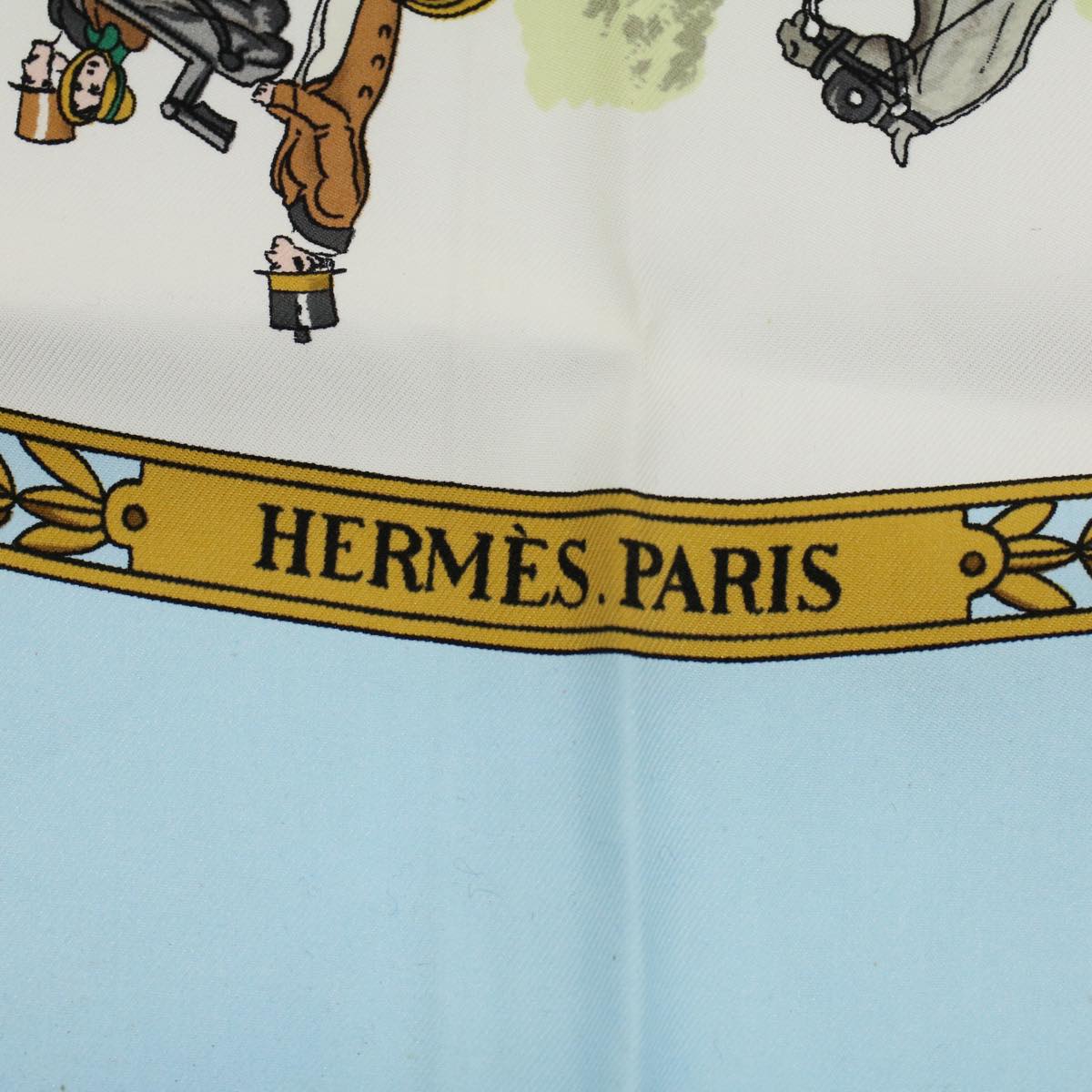 HERMES Carre 90 LA PROMENADE DE LONGCHAMPS Scarf Silk Light Blue Auth ki3696