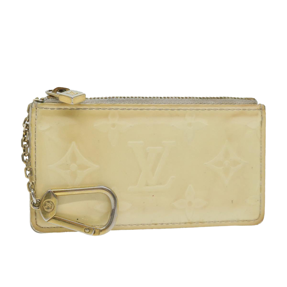 LOUIS VUITTON Monogram Vernis Pochette Cles Coin Purse Pearl M91348 Auth ki3701