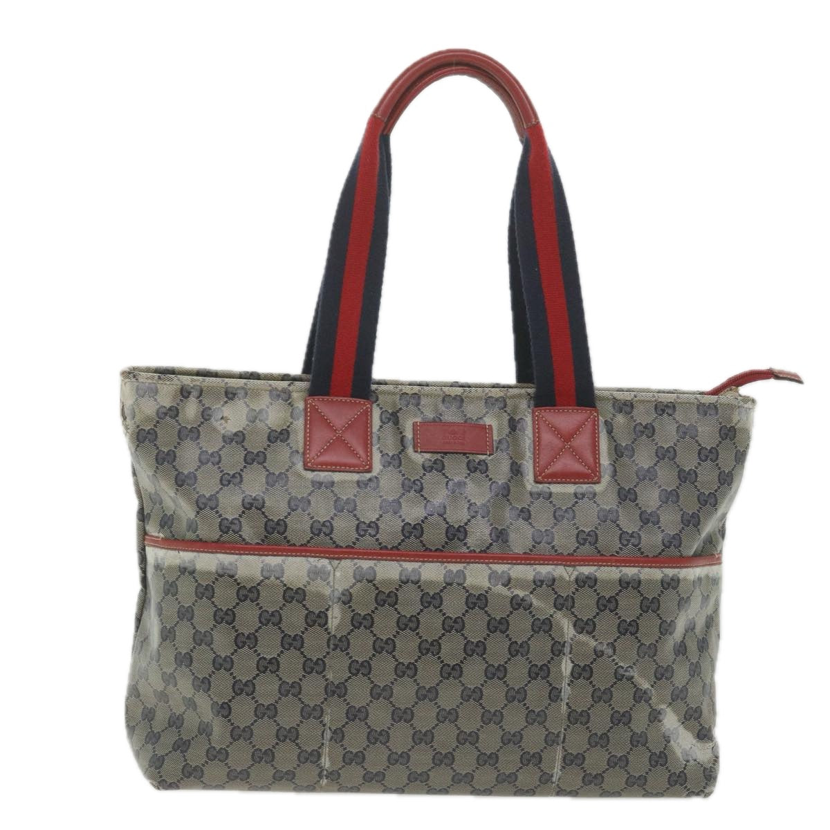 GUCCI GG Crystal Sherry Line Tote Bag Red Navy 155524 Auth ki3721