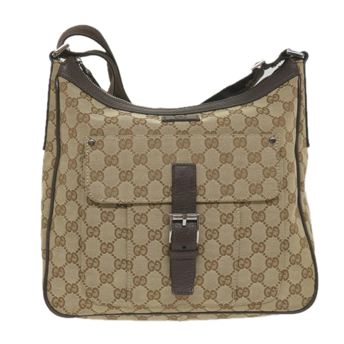 GUCCI GG Canvas Shoulder Bag Beige 114272 Auth ki3726