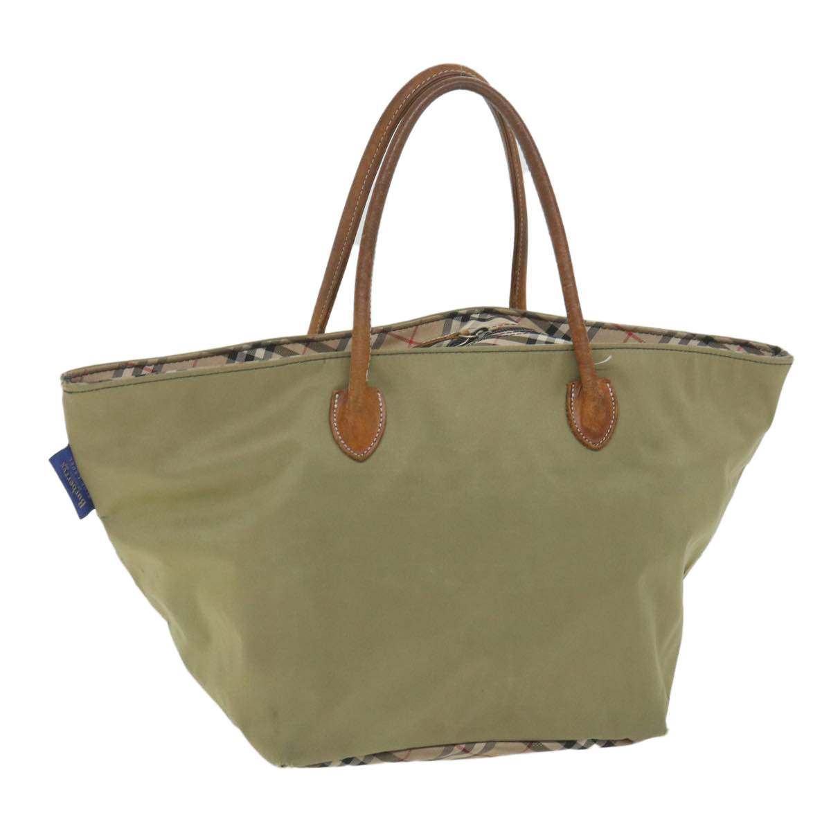 Burberrys Blue Label Tote Bag Nylon Khaki Auth ki3744