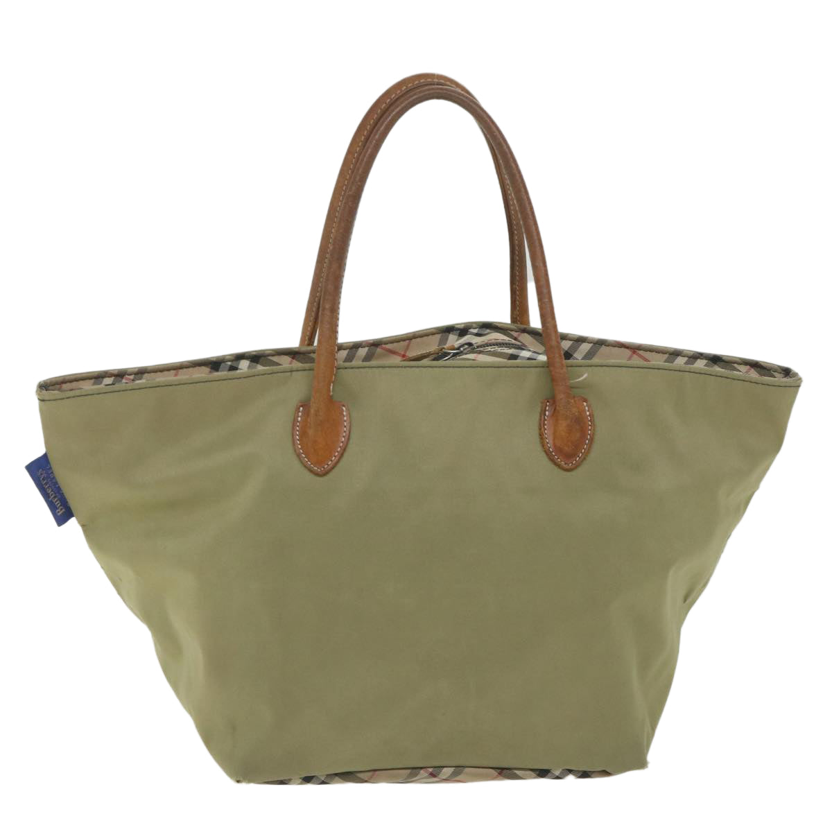 Burberrys Blue Label Tote Bag Nylon Khaki Auth ki3744