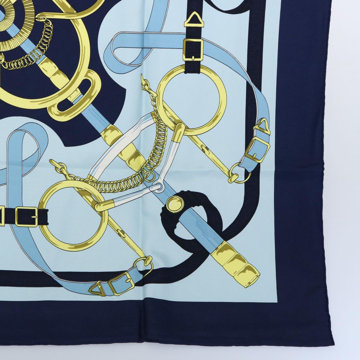 HERMES Carre 90 Eperon d'or Scarf Silk Navy Auth ki3752