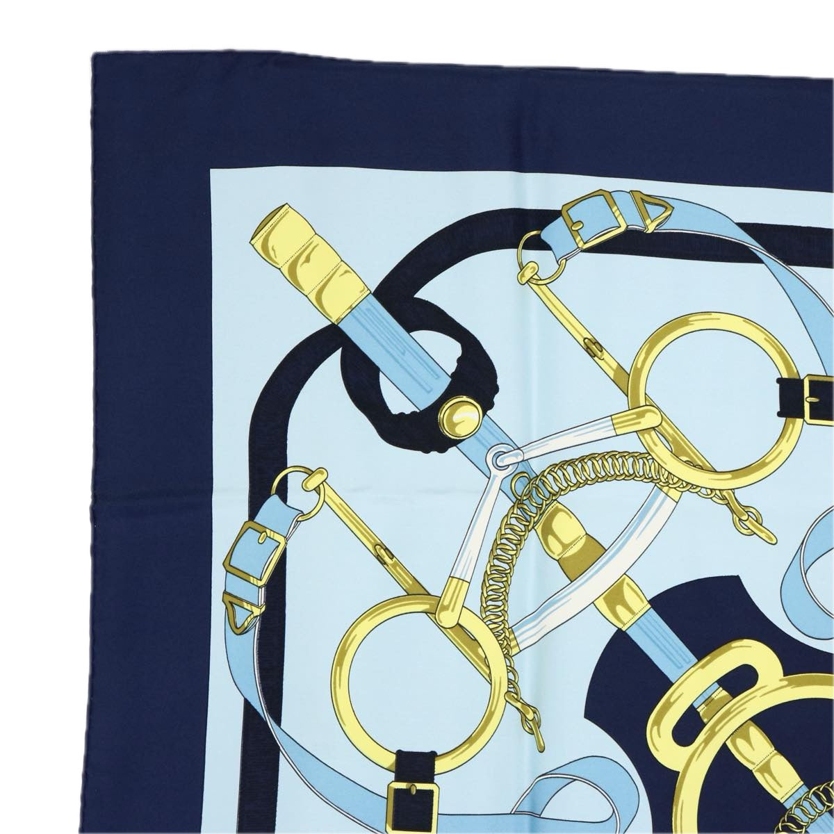 HERMES Carre 90 Eperon d'or Scarf Silk Navy Auth ki3752