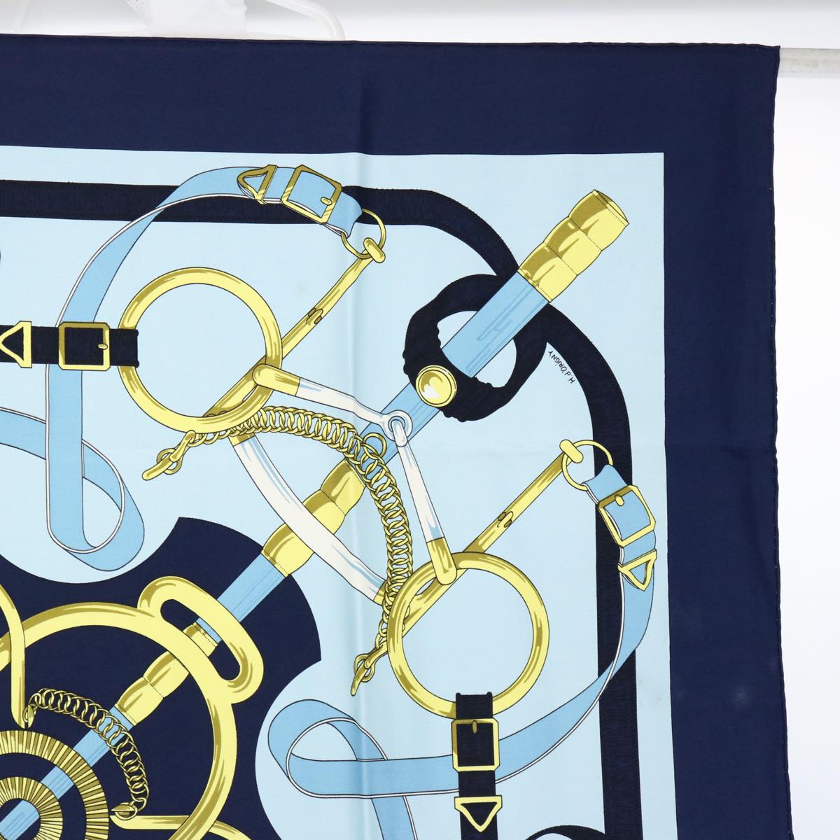 HERMES Carre 90 Eperon d'or Scarf Silk Navy Auth ki3752