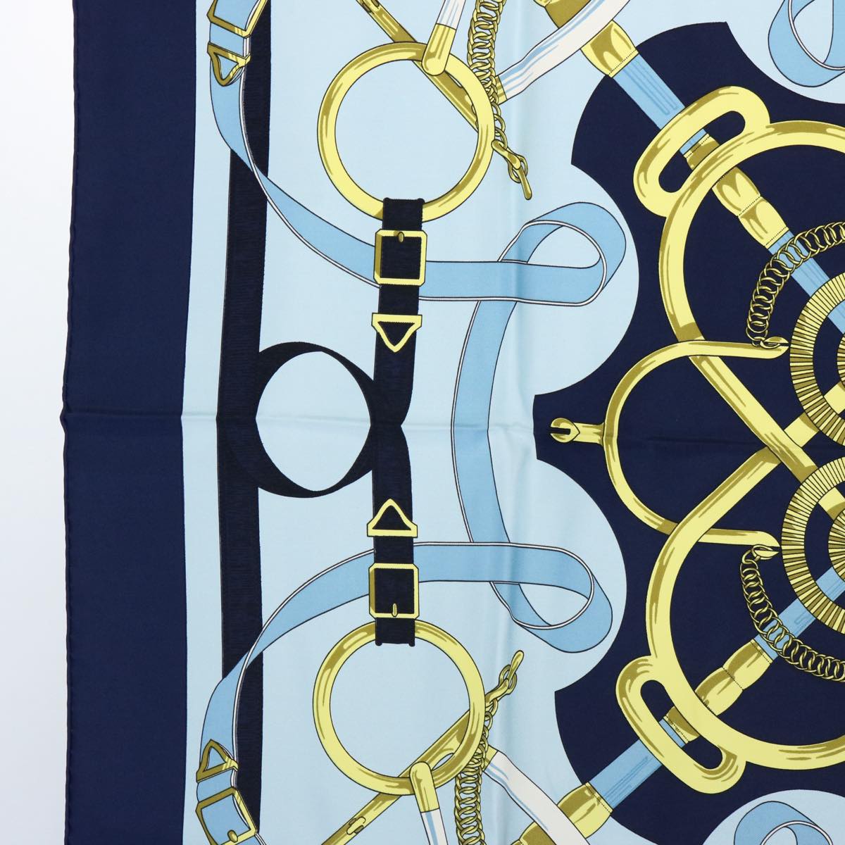 HERMES Carre 90 Eperon d'or Scarf Silk Navy Auth ki3752