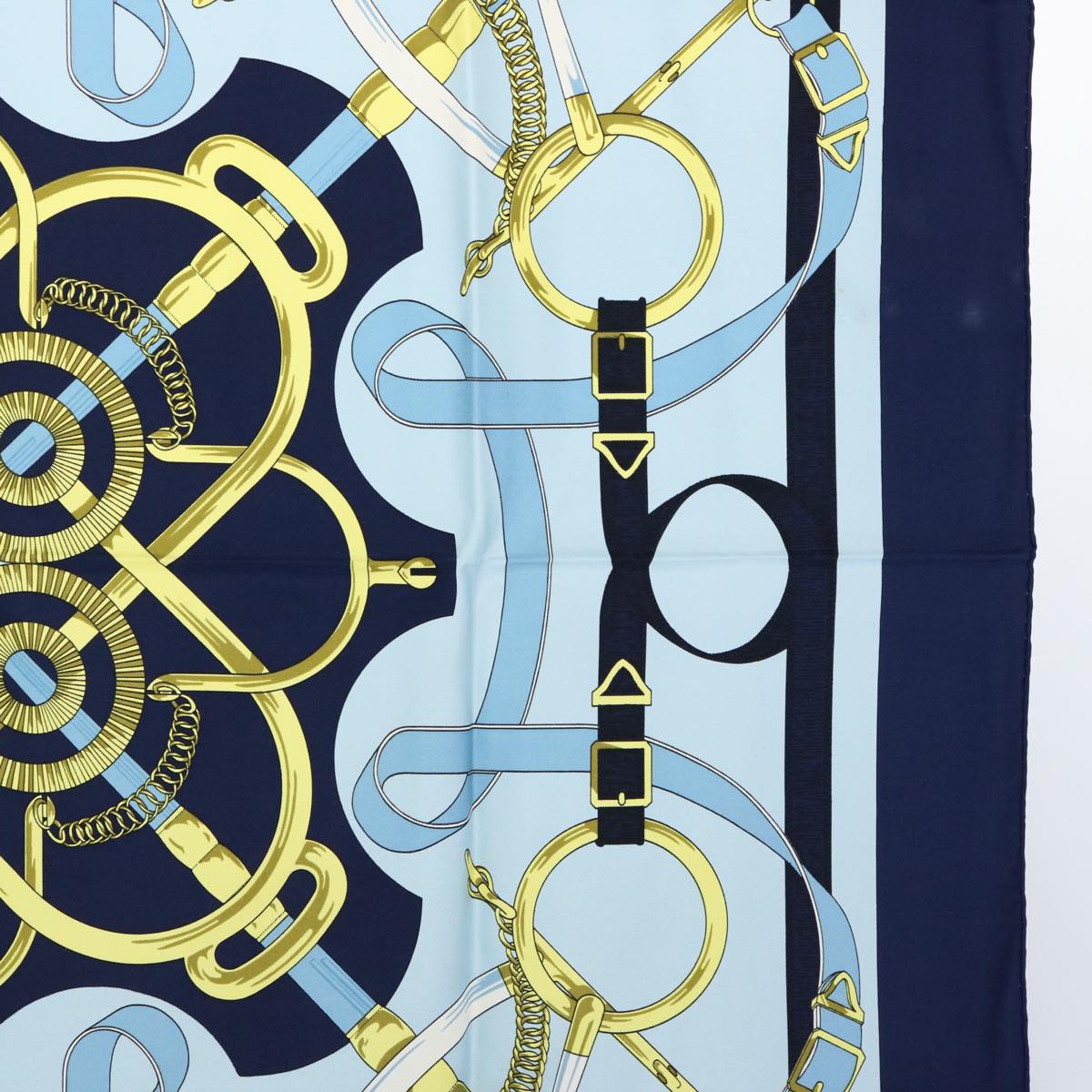 HERMES Carre 90 Eperon d'or Scarf Silk Navy Auth ki3752