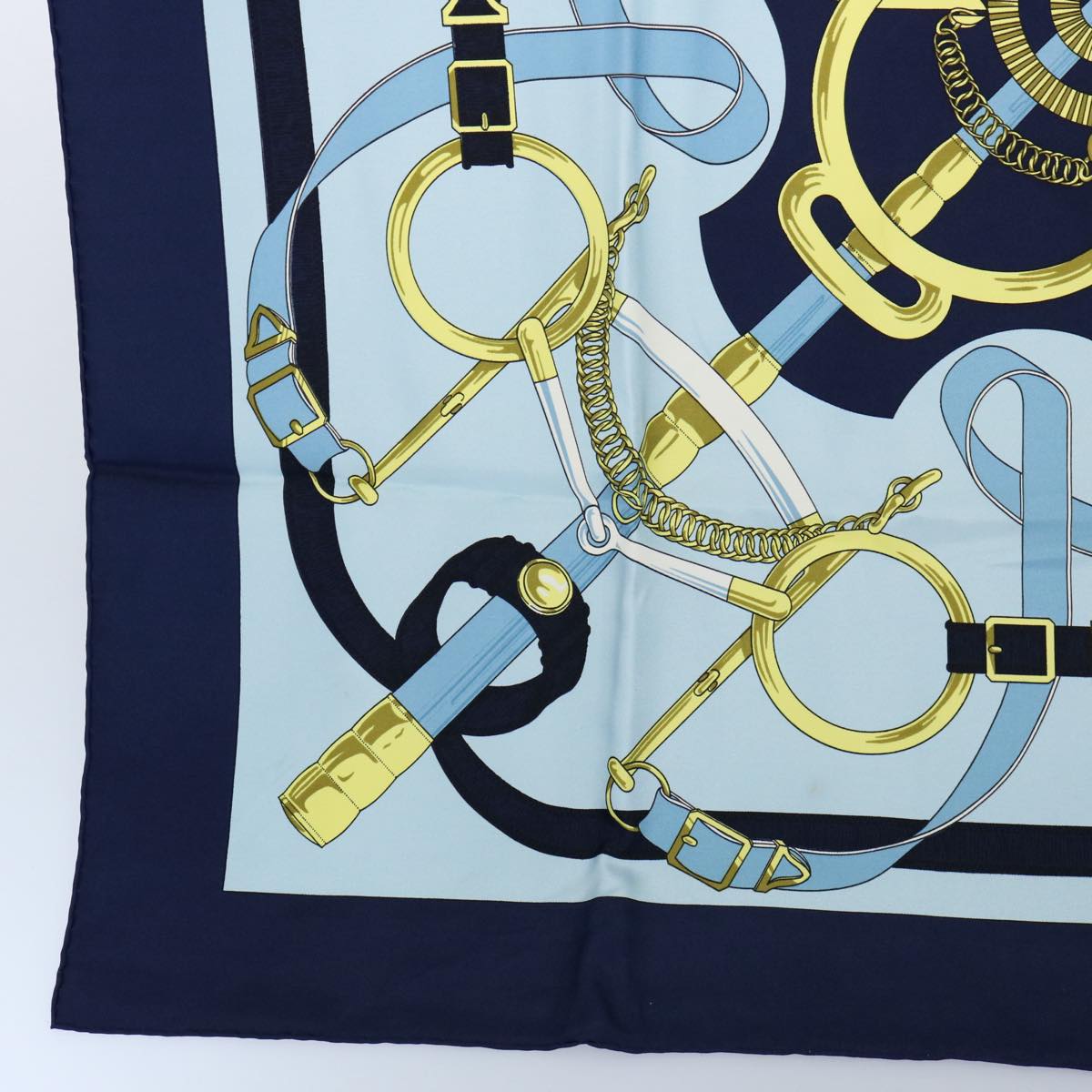 HERMES Carre 90 Eperon d'or Scarf Silk Navy Auth ki3752