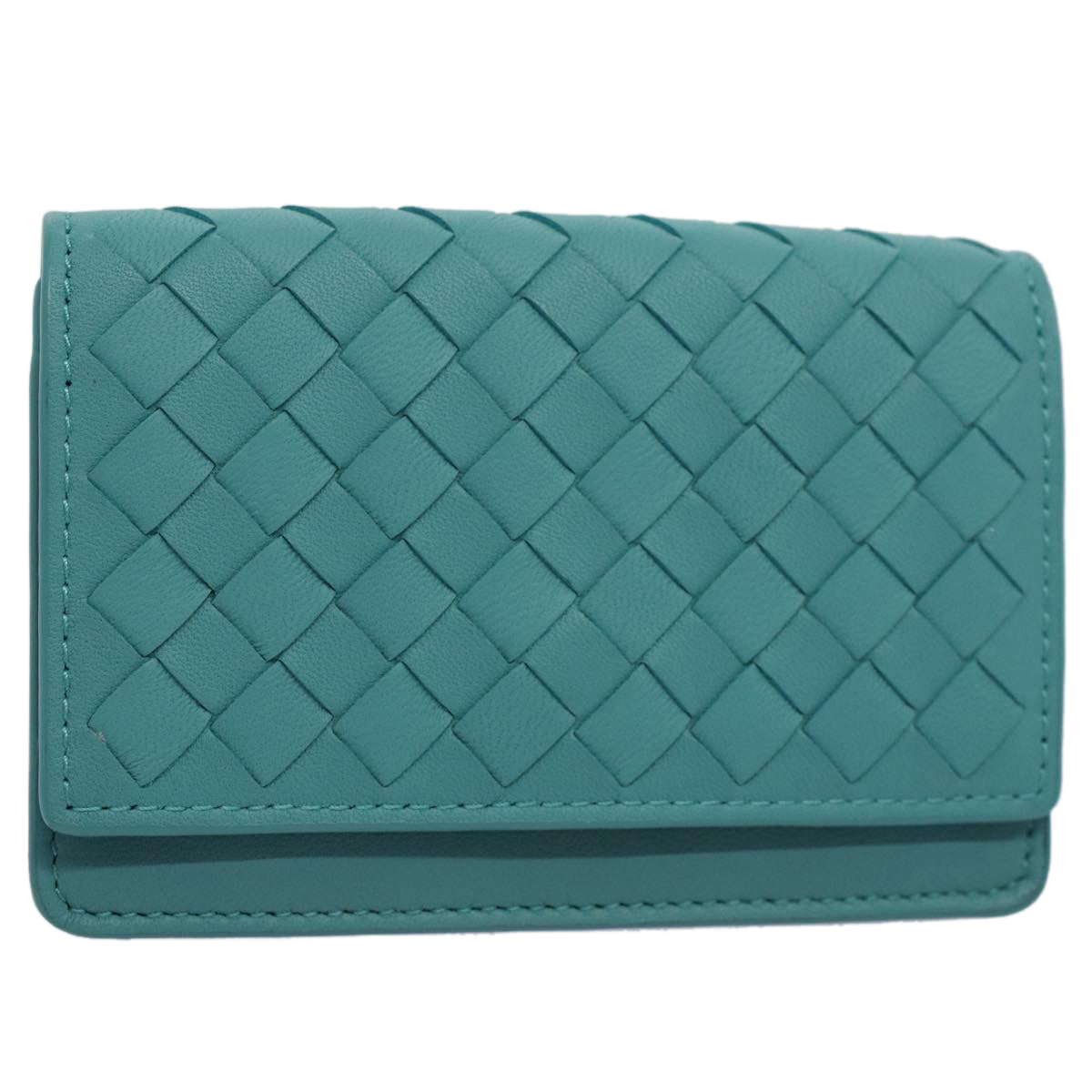 BOTTEGAVENETA INTRECCIATO Card Case Leather Turquoise Blue Auth ki3762