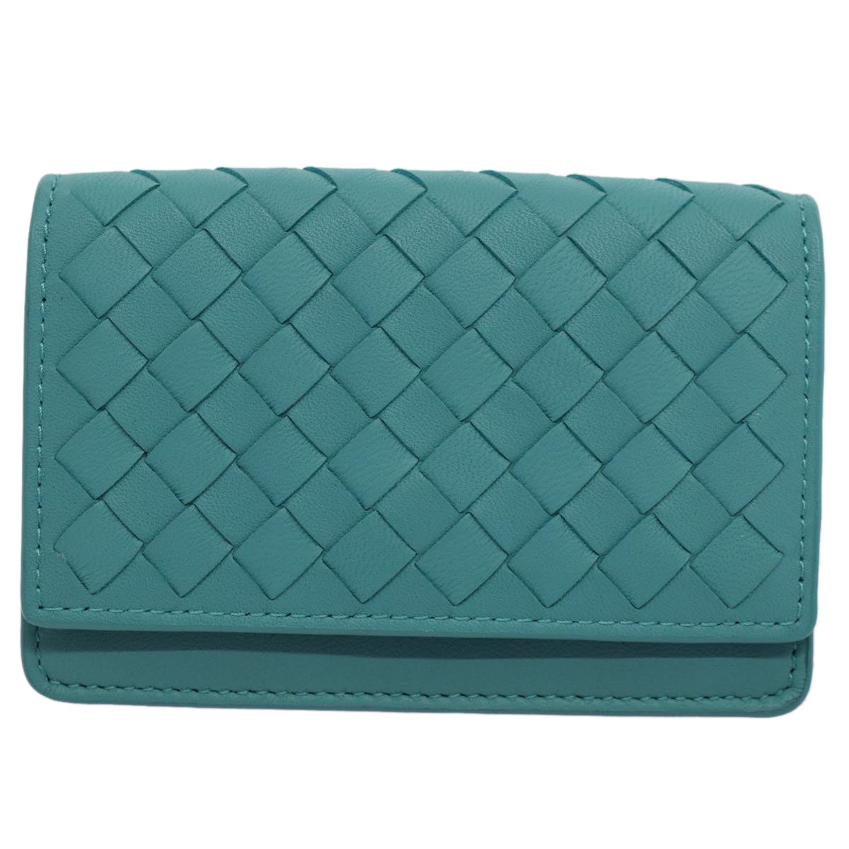 BOTTEGAVENETA INTRECCIATO Card Case Leather Turquoise Blue Auth ki3762