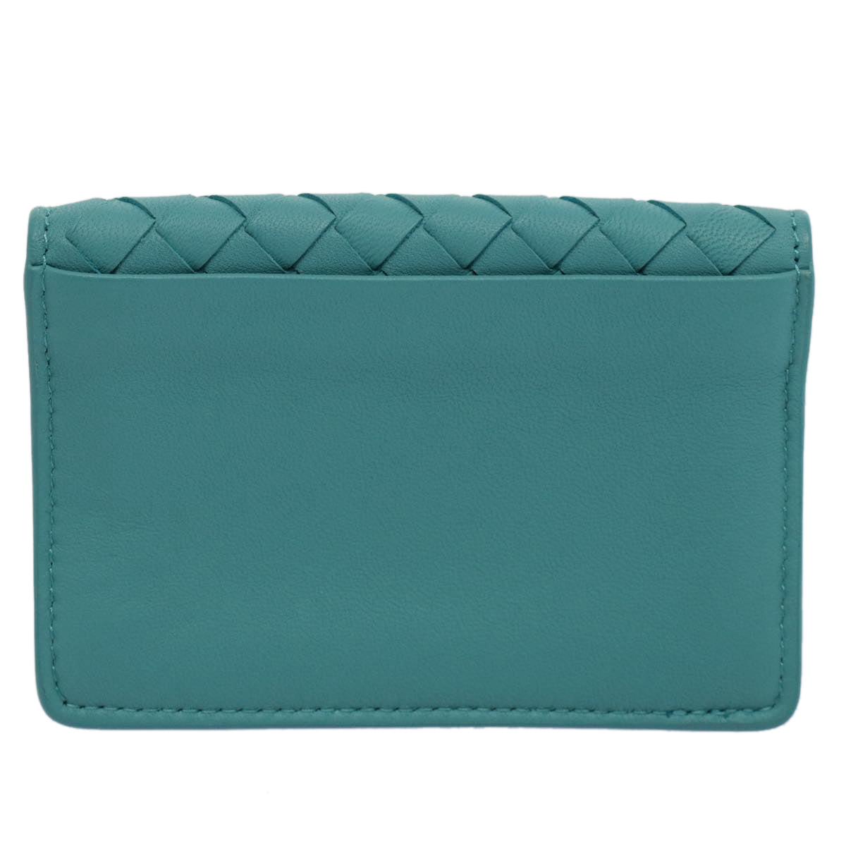 BOTTEGAVENETA INTRECCIATO Card Case Leather Turquoise Blue Auth ki3762