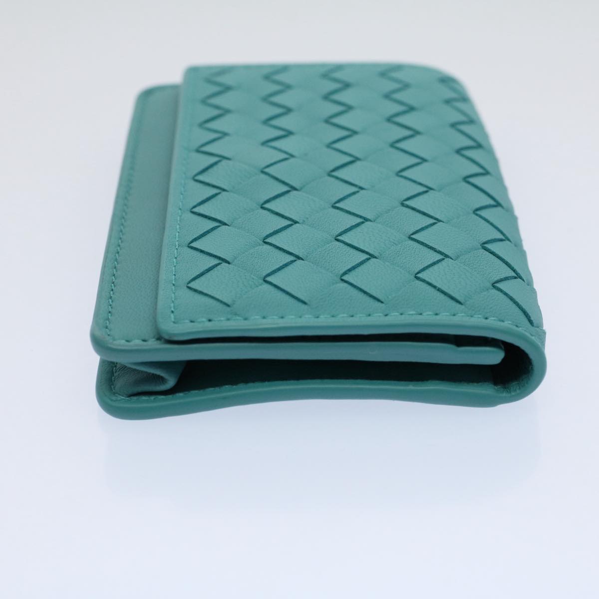 BOTTEGAVENETA INTRECCIATO Card Case Leather Turquoise Blue Auth ki3762