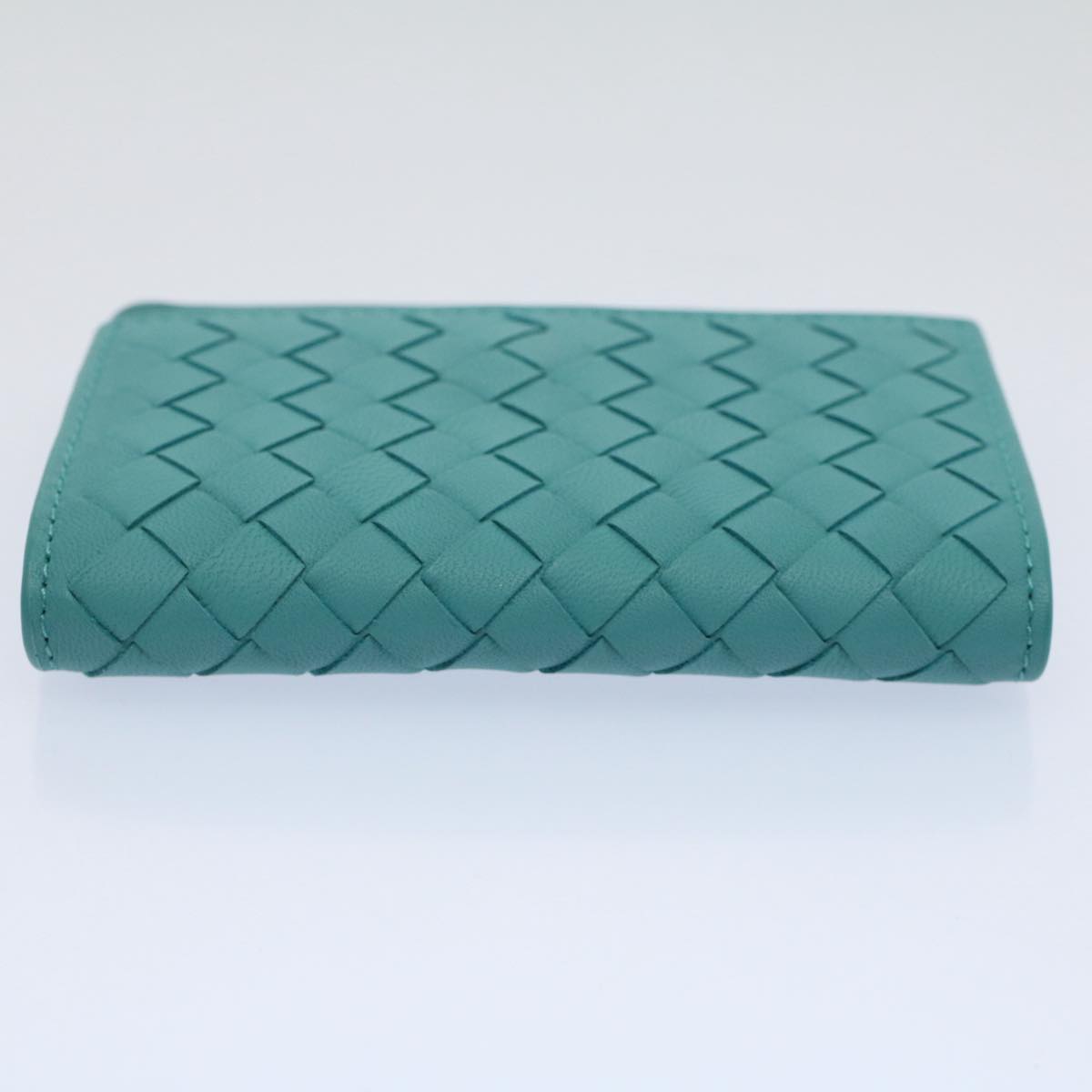 BOTTEGAVENETA INTRECCIATO Card Case Leather Turquoise Blue Auth ki3762