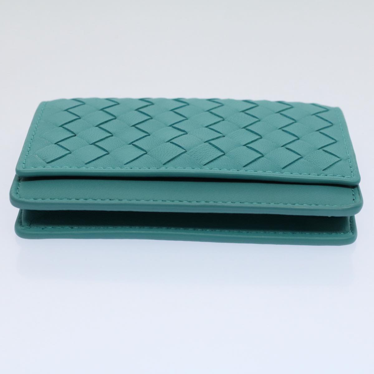 BOTTEGAVENETA INTRECCIATO Card Case Leather Turquoise Blue Auth ki3762