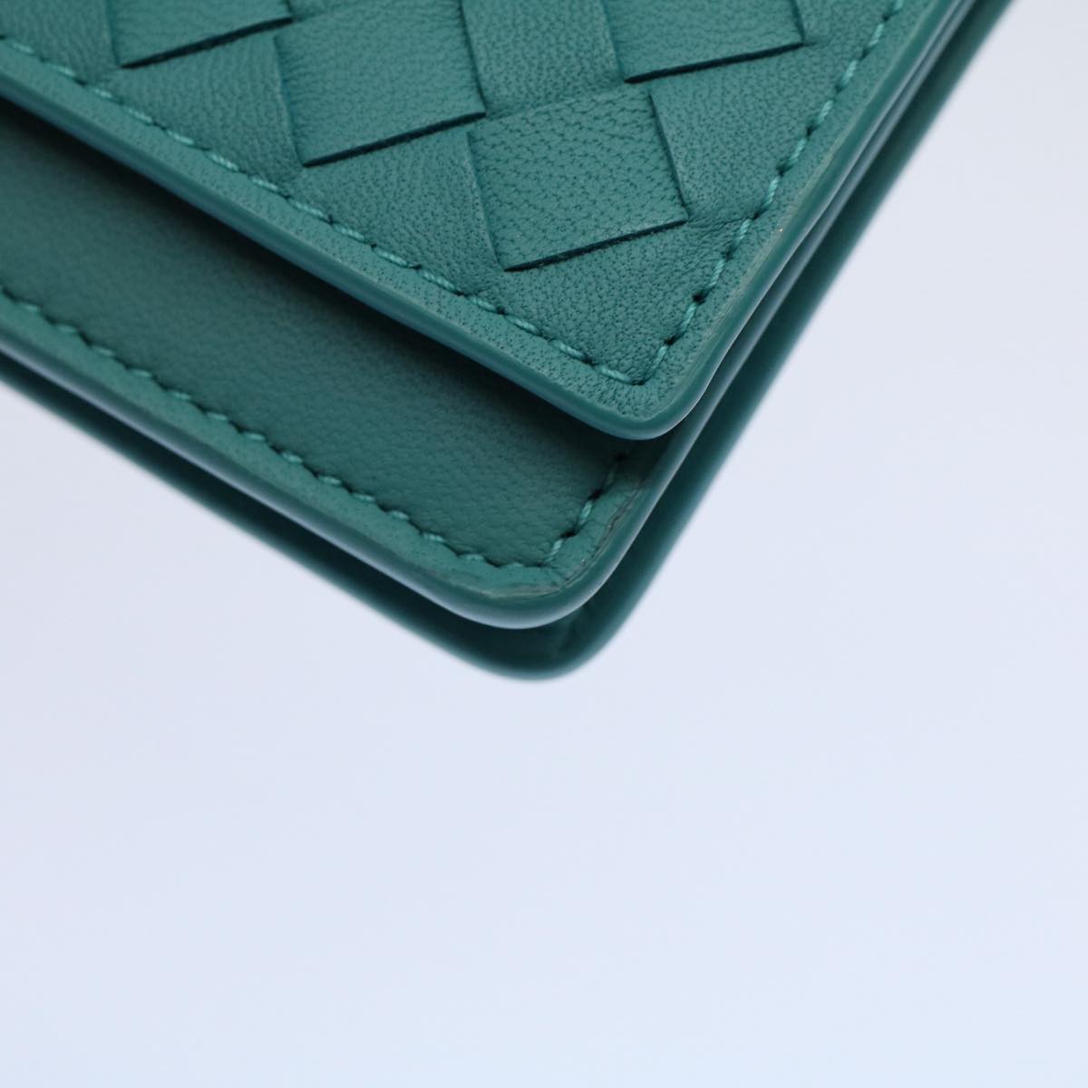 BOTTEGAVENETA INTRECCIATO Card Case Leather Turquoise Blue Auth ki3762