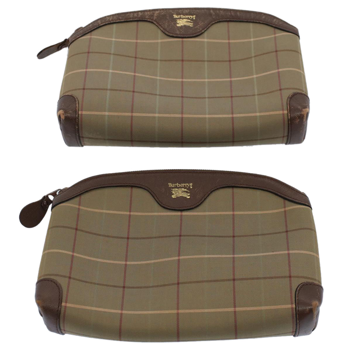 Burberrys Nova Check Clutch Bag Nylon Canvas 2Set Beige Auth ki3793