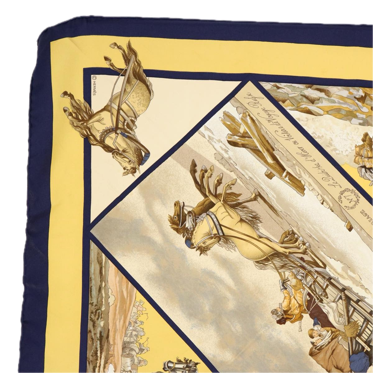 HERMES Carre 90 Voyages En Russie Scarf Silk Navy Auth ki3808