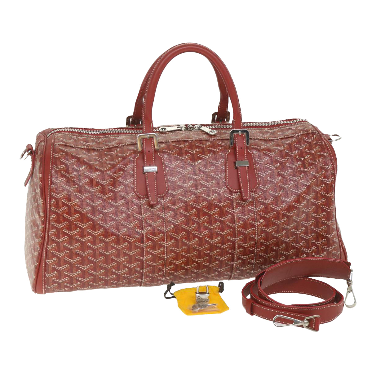 GOYARD Croix Jules Boston Bag PVC Leather Red Auth ki3811