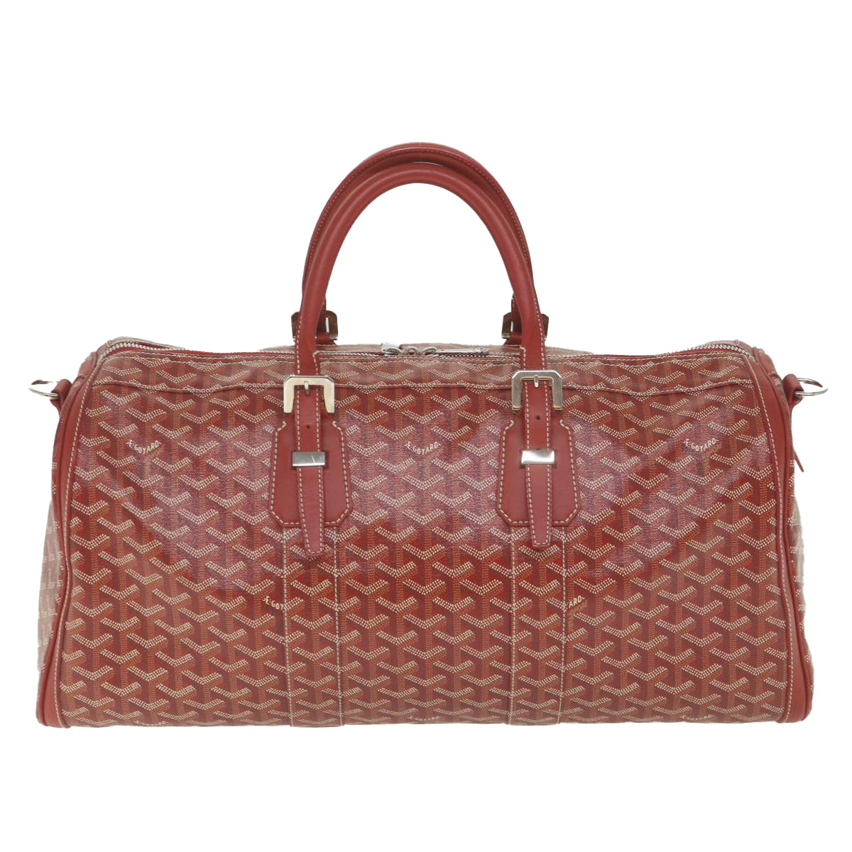 GOYARD Croix Jules Boston Bag PVC Leather Red Auth ki3811