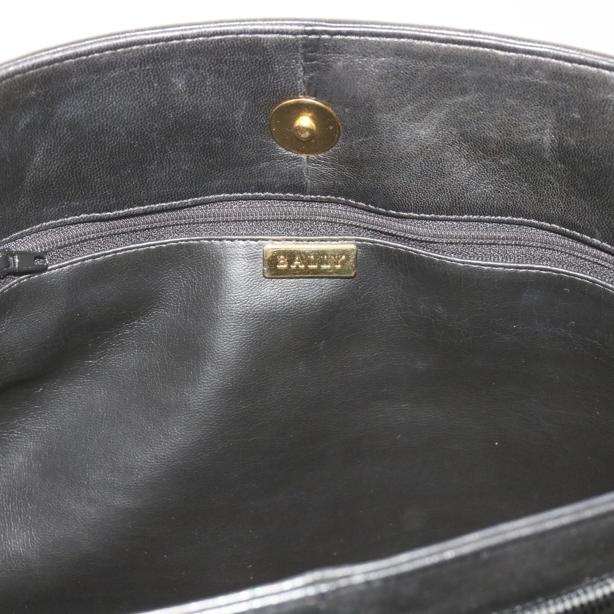 BALLY Matelasse Shoulder Bag Leather Black Auth ki3829