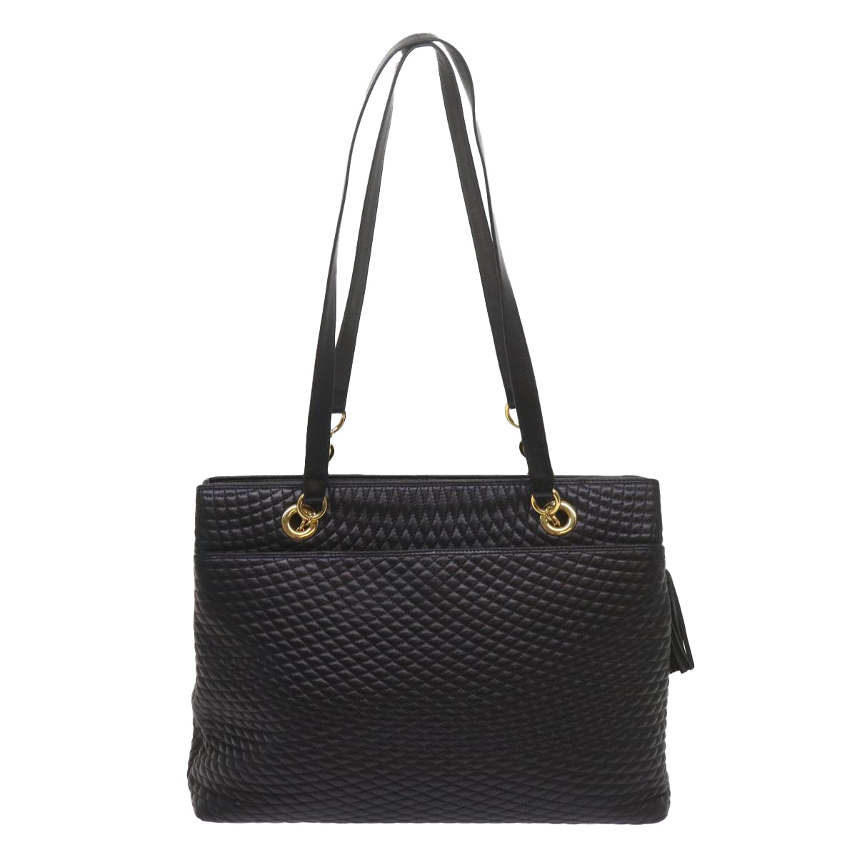 BALLY Matelasse Shoulder Bag Leather Black Auth ki3829