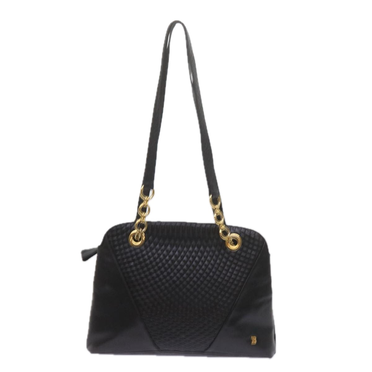 BALLY Matelasse Shoulder Bag Leather Black Auth ki3834