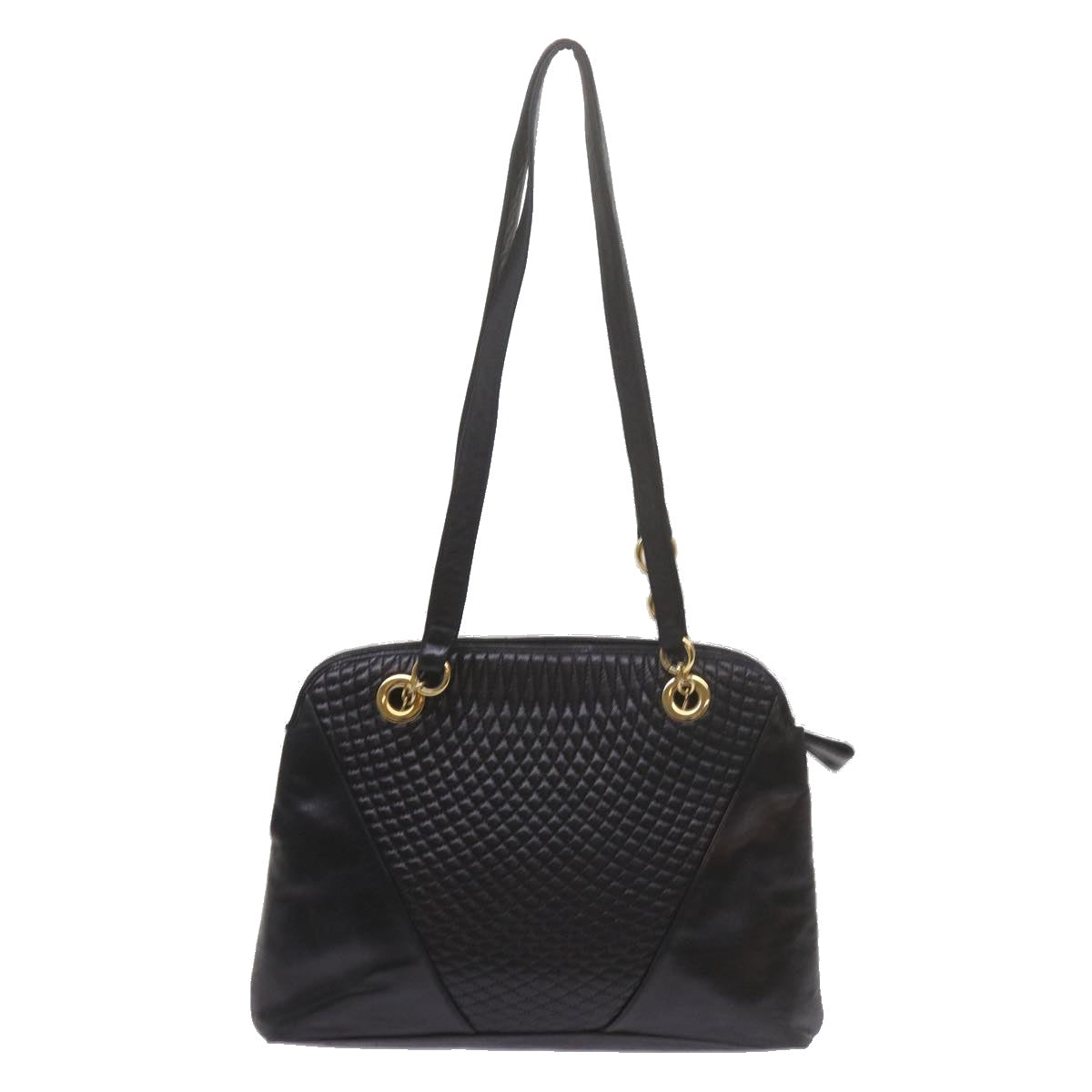 BALLY Matelasse Shoulder Bag Leather Black Auth ki3834