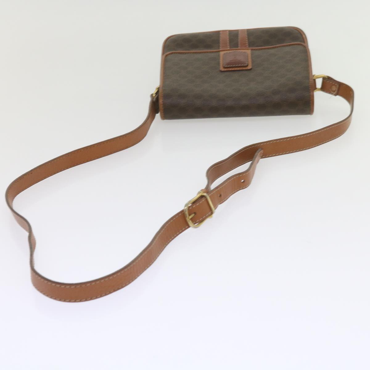 CELINE Macadam Canvas Shoulder Bag PVC Leather Brown Auth ki3841