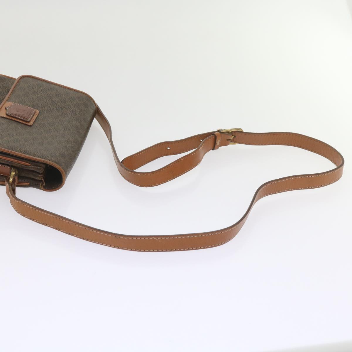 CELINE Macadam Canvas Shoulder Bag PVC Leather Brown Auth ki3841