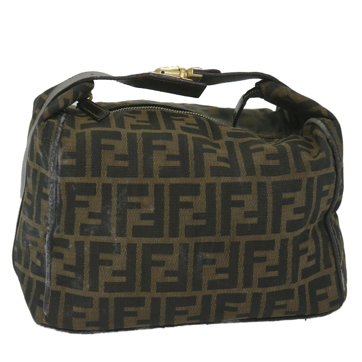 FENDI Zucca Canvas Vanity Cosmetic Pouch Black Brown Auth ki3845