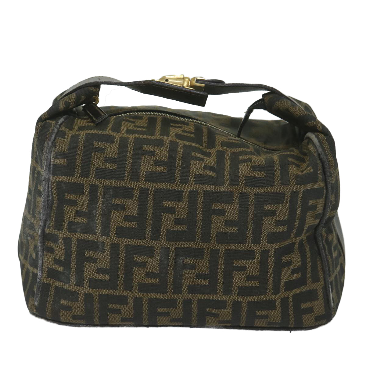 FENDI Zucca Canvas Vanity Cosmetic Pouch Black Brown Auth ki3845