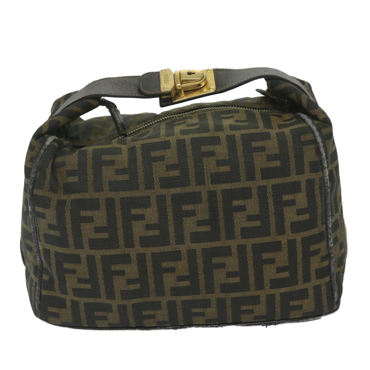 FENDI Zucca Canvas Vanity Cosmetic Pouch Black Brown Auth ki3845