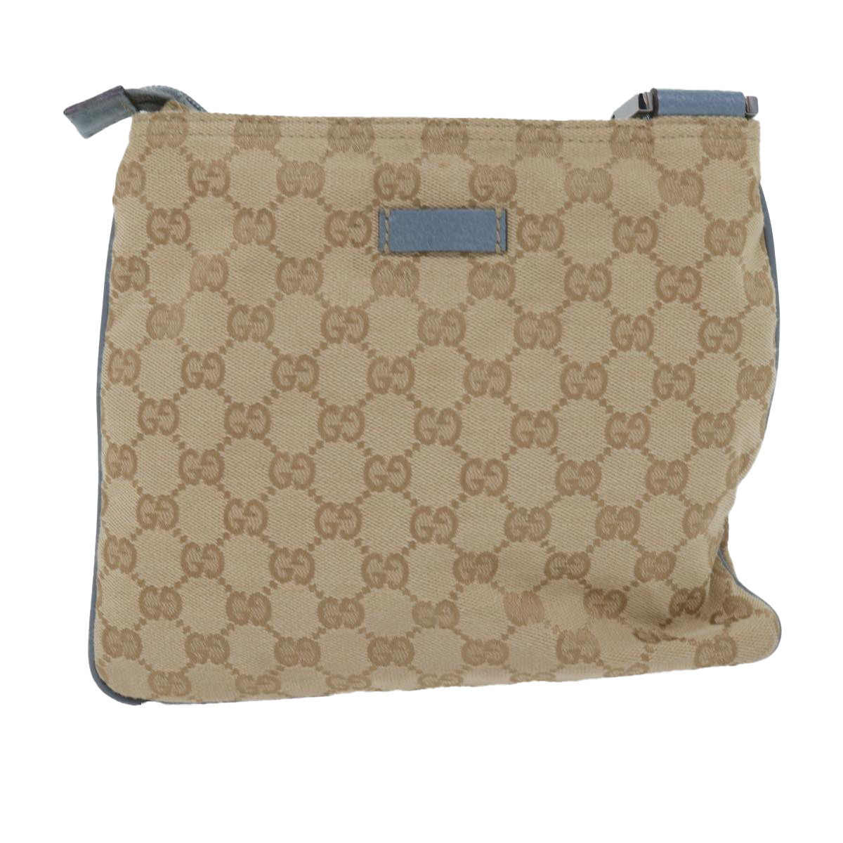 GUCCI GG Canvas Sherry Line Shoulder Bag Brown Light Blue 146309 Auth ki3847