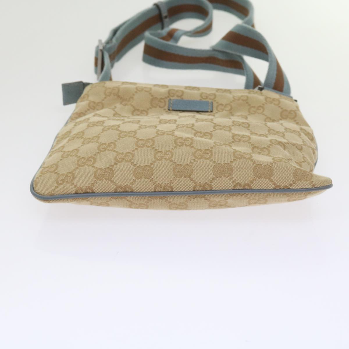 GUCCI GG Canvas Sherry Line Shoulder Bag Brown Light Blue 146309 Auth ki3847