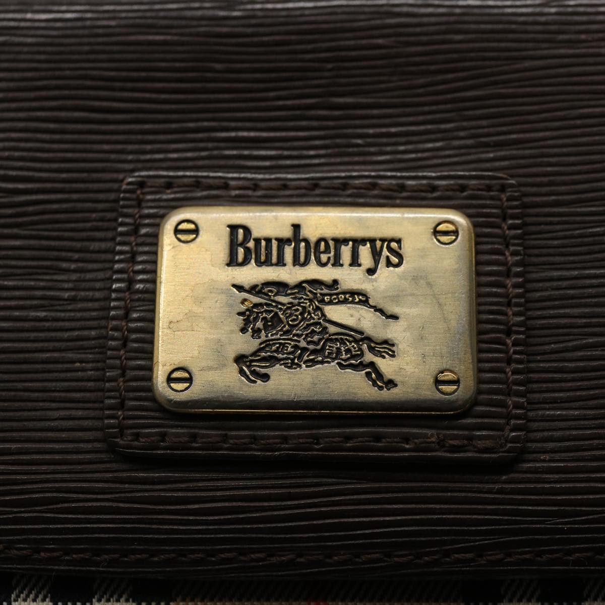 Burberrys Nova Check Clutch Bag Nylon Canvas Brown Auth ki3865