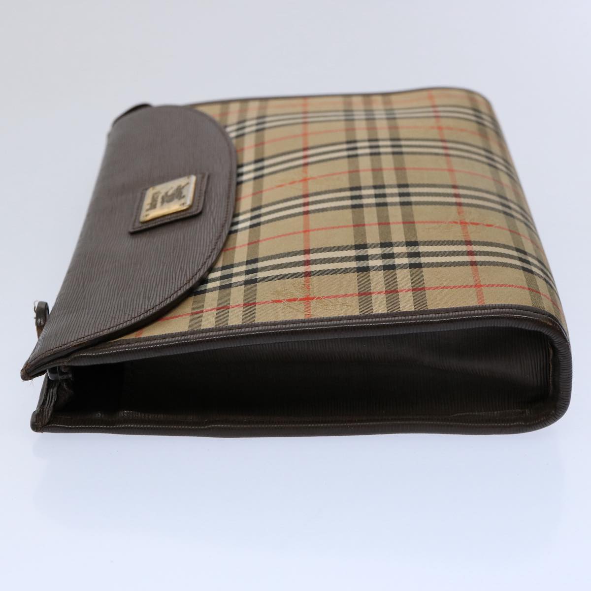 Burberrys Nova Check Clutch Bag Nylon Canvas Brown Auth ki3865