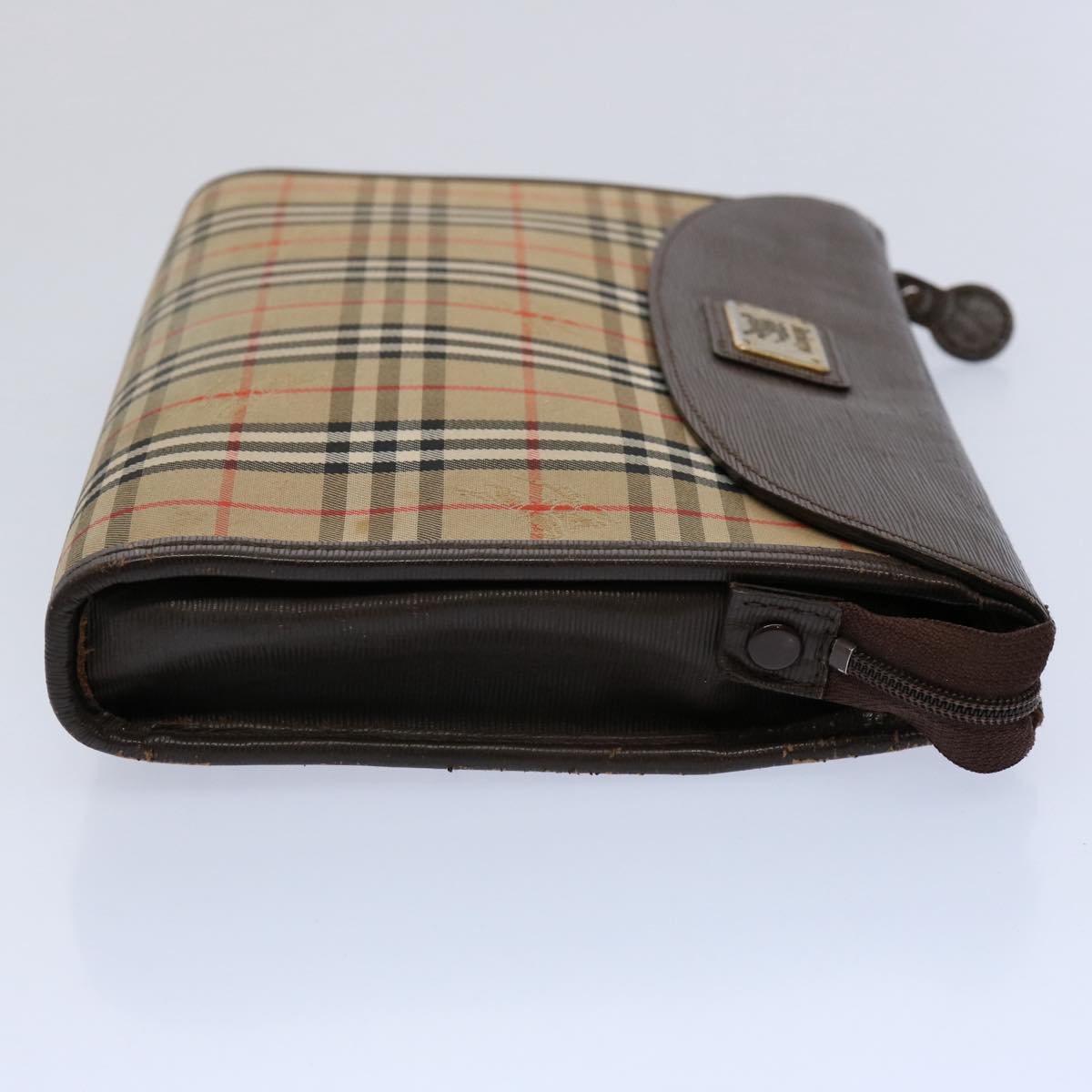 Burberrys Nova Check Clutch Bag Nylon Canvas Brown Auth ki3865